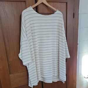 Three Birds Nest Batwing Taupe And White Shirt